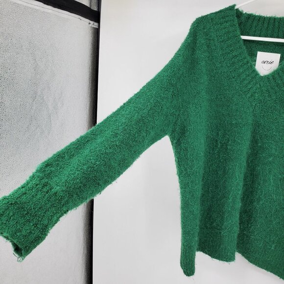 Aerie Off Duty Fuzzy Dark Green V Neck Long Sleeved Pullover Sweater Shirt Small - Picture 5 of 9